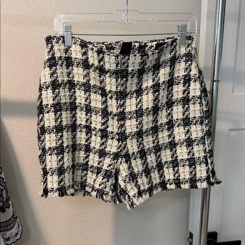 House of Harlow 1960 Black and Cream Plaid High Waist Shorts